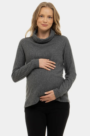 Ciemnoszary sweter dzianinowy ciążowy i do karmienia