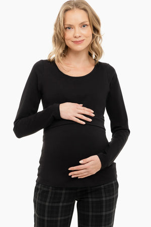 Bawełniana bluzka ciążowa i do karmienia w kolorze czarnym