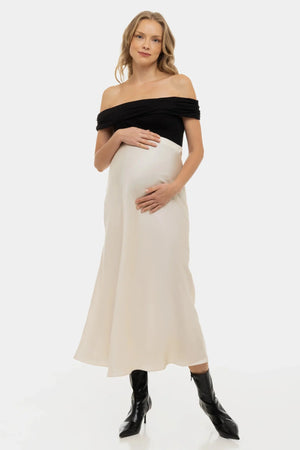 Satynowa spódnica ciążowa – ecru