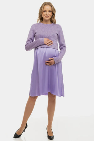 Satynowa sukienka z swetrem ciążowa i do karmienia – fioletowa