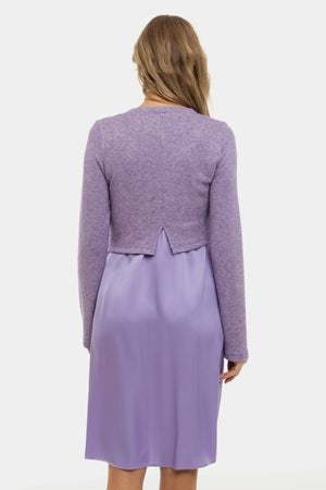 Satynowa sukienka z swetrem ciążowa i do karmienia – fioletowa