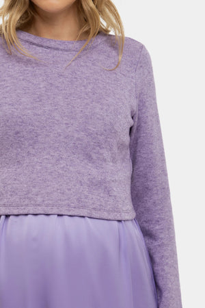 Satynowa sukienka z swetrem ciążowa i do karmienia – fioletowa