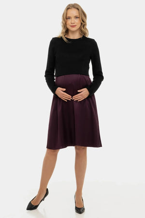 Satynowa sukienka z swetrem ciążowa i do karmienia – bordowa