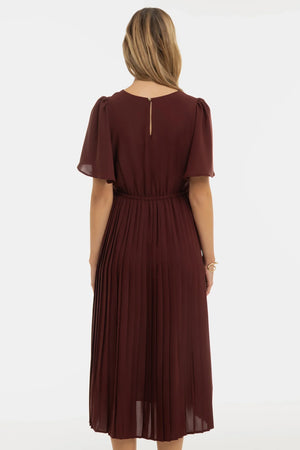 Plisowana elegancka sukienka ciążowa – brązowa