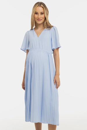 Plisowana elegancka sukienka ciążowa – jasnoniebieska