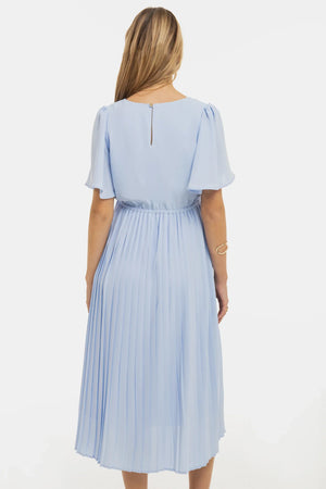Plisowana elegancka sukienka ciążowa – jasnoniebieska