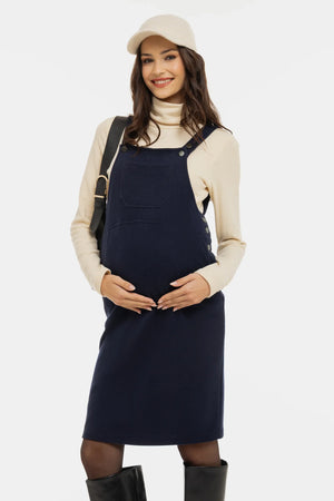 Dzianinowa sukienka na ramiączkach ciążowa i do karmienia – granatowa