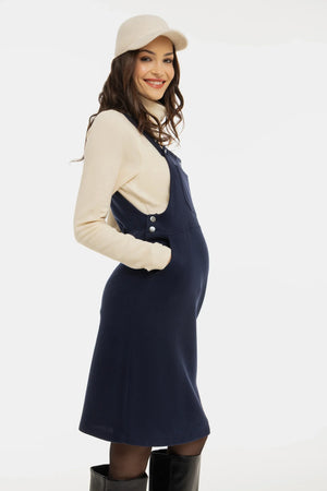 Dzianinowa sukienka na ramiączkach ciążowa i do karmienia – granatowa