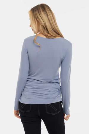 Miękka bluzka ciążowa z marszczeniami z modalu – niebieska