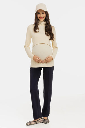 Bawełniany sweter ciążowy i do karmienia – ecru
