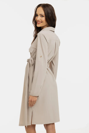 Еластична рокля с яка за бременни и кърмещи - бежова