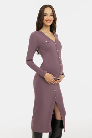 Bawełniana prążkowana sukienka ciążowa i do karmienia – pudrowego różu