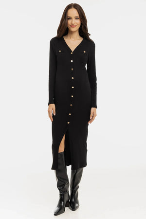 Bawełniana prążkowana sukienka ciążowa i do karmienia – czarna