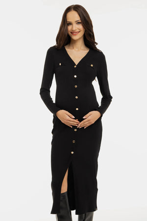 Bawełniana prążkowana sukienka ciążowa i do karmienia – czarna