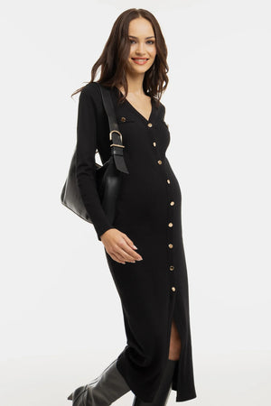 Bawełniana prążkowana sukienka ciążowa i do karmienia – czarna