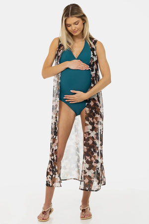Ciążowy kaftan z szyfonu w kwiaty