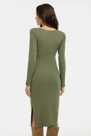 Prążkowana bawełniana sukienka ciążowa i do karmienia - oliwkowa zieleń