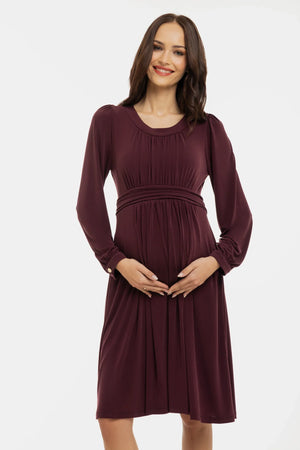 Elegancka sukienka ciążowa z marszczeniami - bordowa