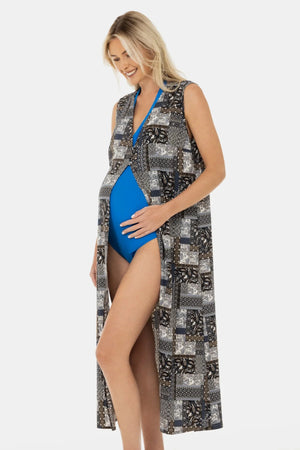 Plażowy ciążowy kaftan z geometrycznym wzorem
