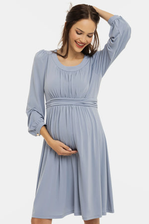 Elegancka sukienka ciążowa z marszczeniami - pastelowy błękit