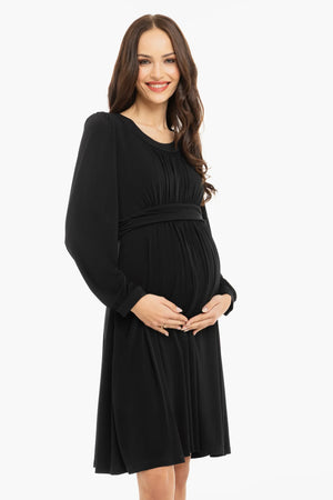 Elegancka sukienka ciążowa z marszczeniami - czarna