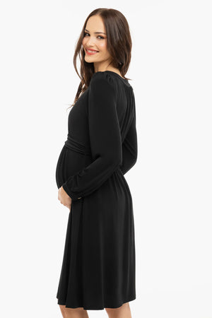 Elegancka sukienka ciążowa z marszczeniami - czarna