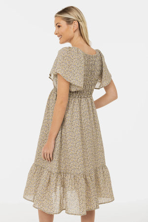 Bawełniana sukienka ciążowa w stylu boho z koronkowym dekoltem