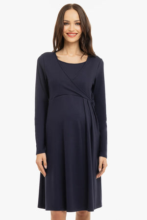 Sukienka ciążowa i do karmienia z wiązaniem – granatowa