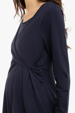 Sukienka ciążowa i do karmienia z wiązaniem – granatowa