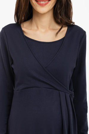 Sukienka ciążowa i do karmienia z wiązaniem – granatowa