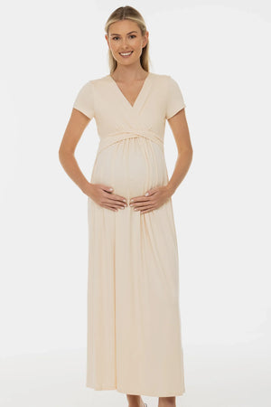 Sukienka ciążowa i do karmienia z ozdobnym paskiem – szampański