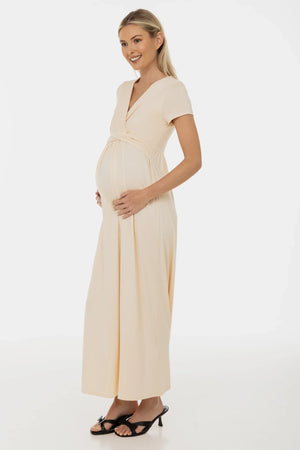 Sukienka ciążowa i do karmienia z ozdobnym paskiem – szampański