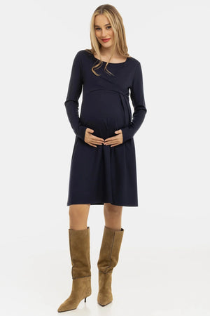 Sukienka ciążowa i do karmienia z wiązaniem – granatowa