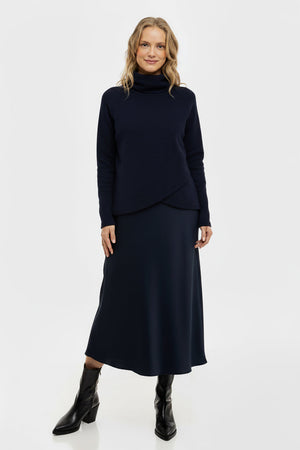 Satynowa spódnica ciążowa – granatowa