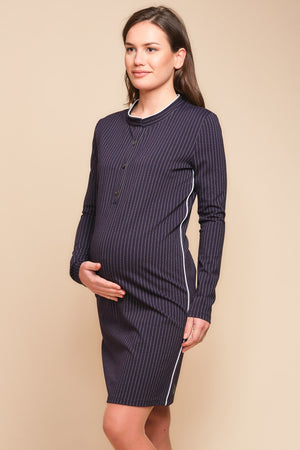 Pasiasta sukienka ciążowa i do karmienia - granatowa