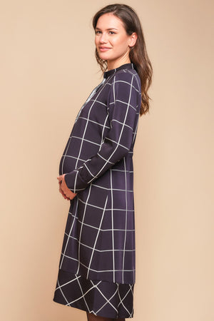 Długa sukienka ciążowa i do karmienia w kratę