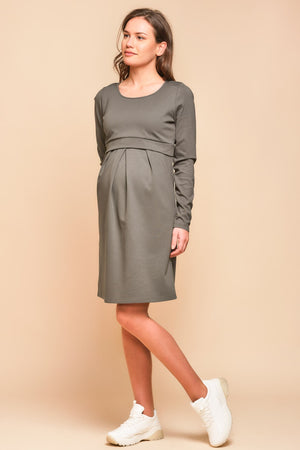 Elegancka sukienka ciążowa i do karmienia - khaki