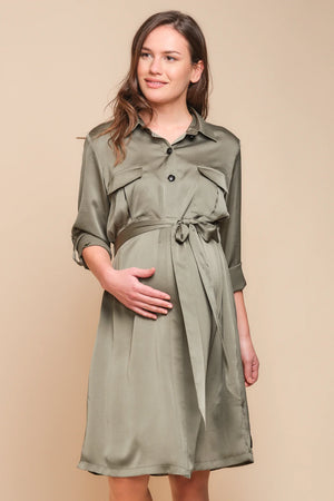 Satynowa sukienka z kołnierzykiem ciążowa i do karmienia