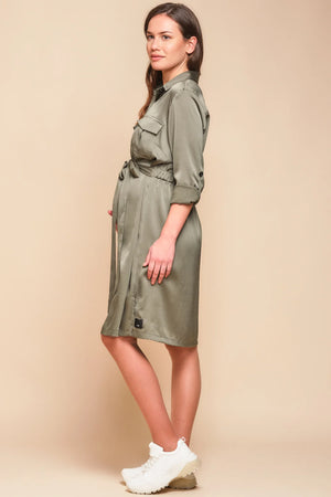 Satynowa sukienka z kołnierzykiem ciążowa i do karmienia