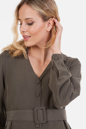 Sukienka ciążowa i do karmienia z kołnierzykiem – kolor khaki