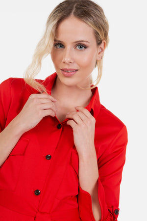 Długa satynowa sukienka ciążowa i do karmienia - cherwona