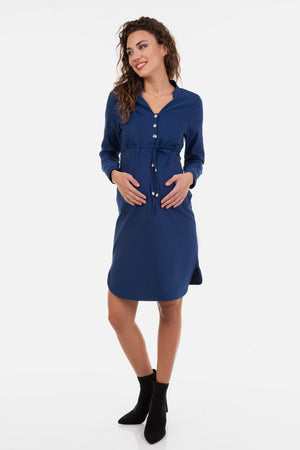 Elastyczna sukienka ciążowa i do karmienia - niebieska