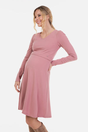 Elegancka sukienka ciążowa i do karmienia - pudrowa