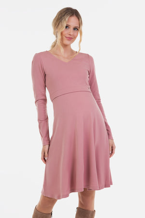 Elegancka sukienka ciążowa i do karmienia - pudrowa