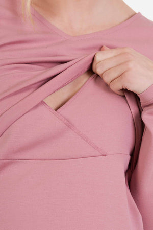 Elegancka sukienka ciążowa i do karmienia - pudrowa