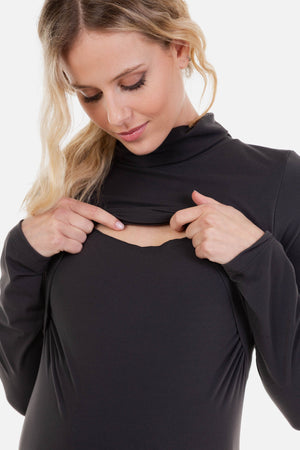 Sukienka ciążowa i do karmienia z golfem – ciemnoszara