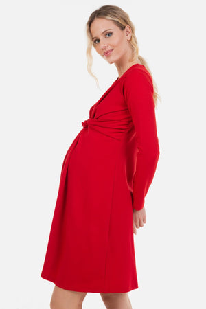 Elegancka sukienka ciążowa z ozdobnym węzłem