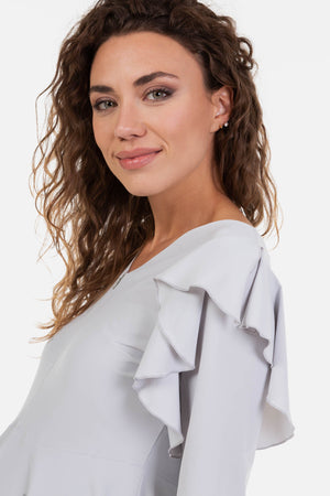 Zwiewna sukienka ciążowa i do karmienia z długim rękawem - szara