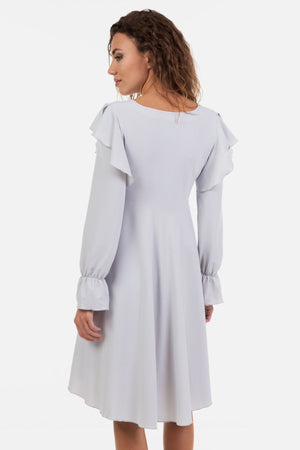Zwiewna sukienka ciążowa i do karmienia z długim rękawem - szara