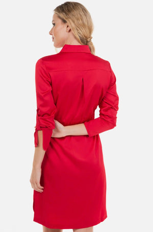 Czerwona satynowa sukienka ciążowa i do karmienia